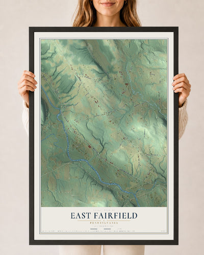 Map of East Fairfield, Pennsylvania, 24 x 36 inch print in a black wood frame