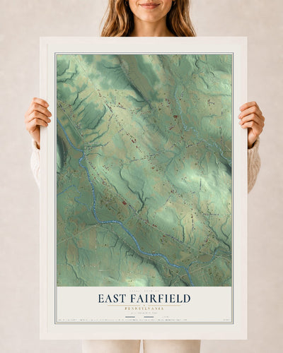 Map of East Fairfield, Pennsylvania, 24 x 36 inch print in a white wood frame
