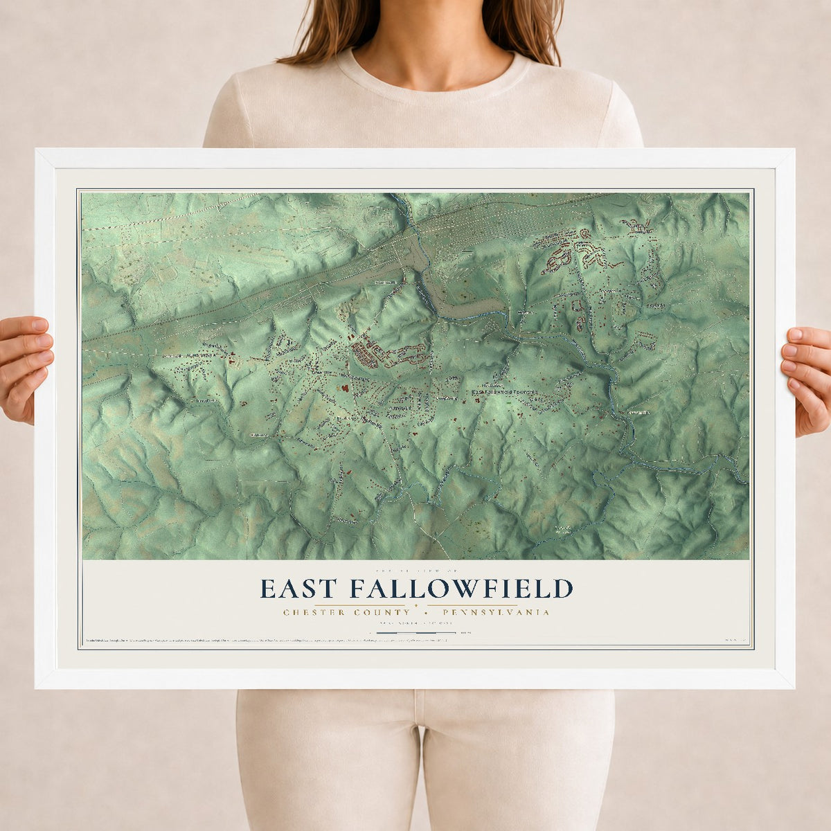 Map of East Fallowfield, Chester County, Pennsylvania, 18 x 24 inch print in a white wood frame