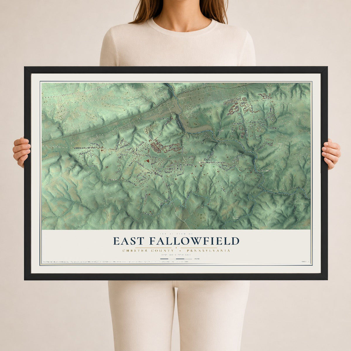 Map of East Fallowfield, Chester County, Pennsylvania, 24 x 36 inch print in a black wood frame