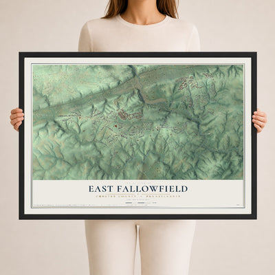 Map of East Fallowfield, Chester County, Pennsylvania, 24 x 36 inch print in a black wood frame