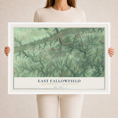 Map of East Fallowfield, Chester County, Pennsylvania, 24 x 36 inch print in a white wood frame