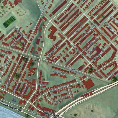 Close-up of the map of East Falls, Pennsylvania print showing street and building detail