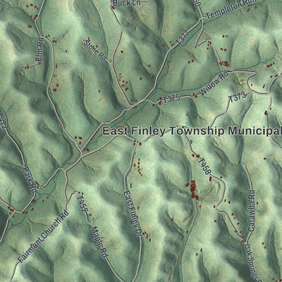 Close-up of the map of East Finley, Pennsylvania print showing street and building detail