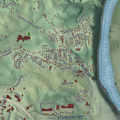 Close-up of the map of East Franklin, Pennsylvania print showing street and building detail