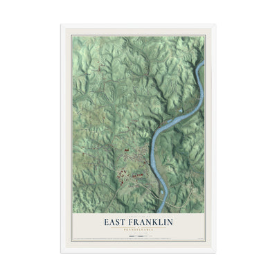 Map of East Franklin, Pennsylvania, 12 x 18 inch print in a white wood frame