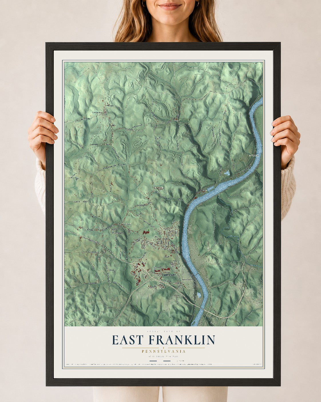 Map of East Franklin, Pennsylvania, 24 x 36 inch print in a black wood frame