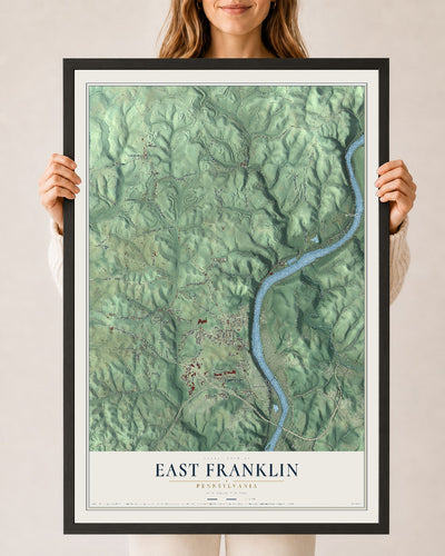 Map of East Franklin, Pennsylvania, 24 x 36 inch print in a black wood frame