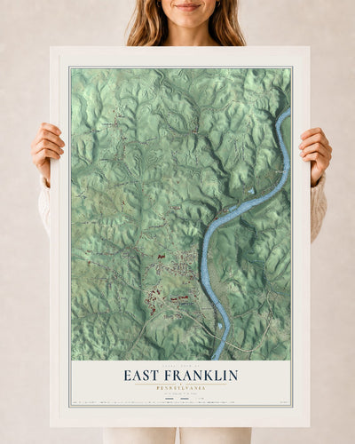 Map of East Franklin, Pennsylvania, 24 x 36 inch print in a white wood frame