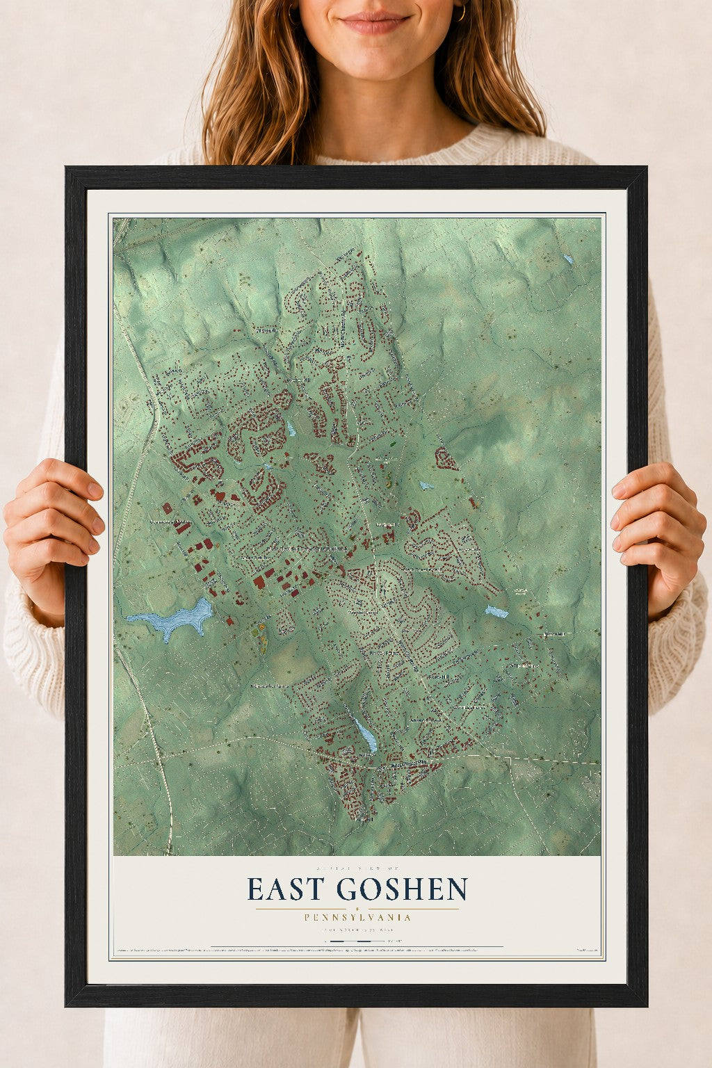 Map of East Goshen, Pennsylvania, 18 x 24 inch print in a black wood frame