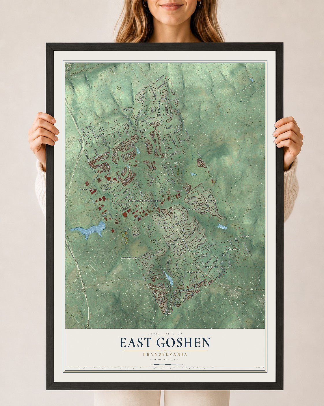 Map of East Goshen, Pennsylvania, 24 x 36 inch print in a black wood frame