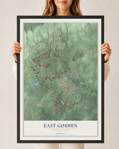 Map of East Goshen, Pennsylvania, 24 x 36 inch print in a black wood frame