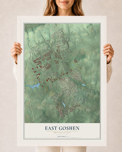 Map of East Goshen, Pennsylvania, 24 x 36 inch print in a white wood frame