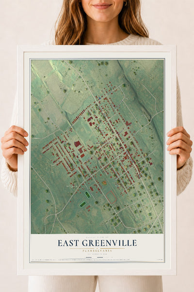 Map of East Greenville, Pennsylvania, 18 x 24 inch print in a white wood frame