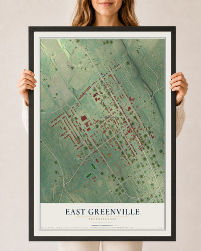 Map of East Greenville, Pennsylvania, 24 x 36 inch print in a black wood frame