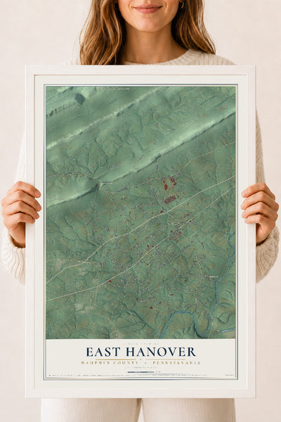 Map of East Hanover, Dauphin County, Pennsylvania, 18 x 24 inch print in a white wood frame
