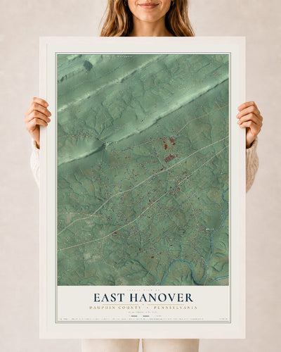 Map of East Hanover, Dauphin County, Pennsylvania, 24 x 36 inch print in a white wood frame
