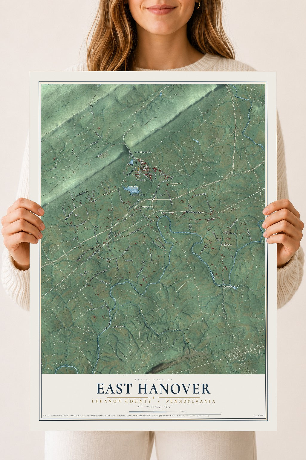 Map of East Hanover, Lebanon County, Pennsylvania, 18 x 24 inch unframed archival matte print