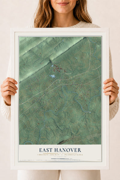 Map of East Hanover, Lebanon County, Pennsylvania, 18 x 24 inch print in a white wood frame