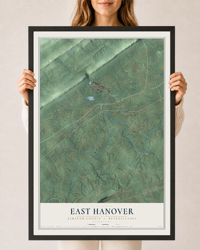 Map of East Hanover, Lebanon County, Pennsylvania, 24 x 36 inch print in a black wood frame