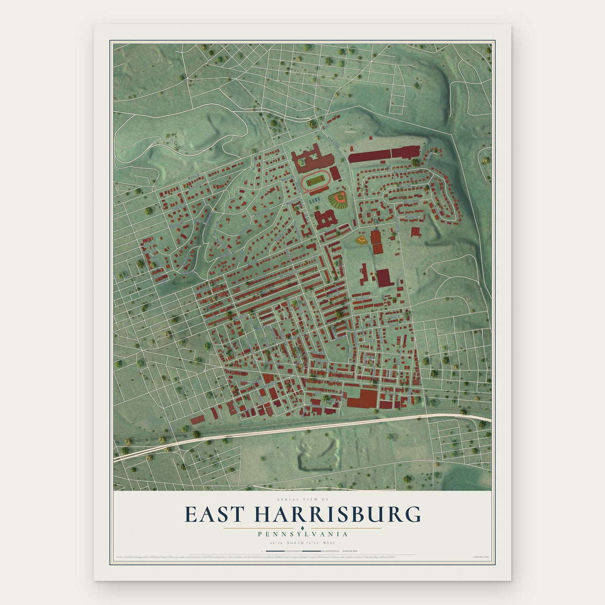 East Harrisburg, Pennsylvania map print, the full design