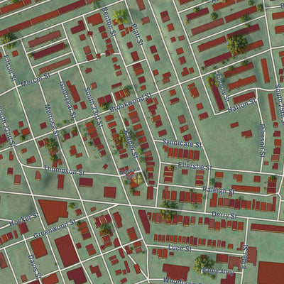Close-up of the map of East Harrisburg, Pennsylvania print showing street and building detail