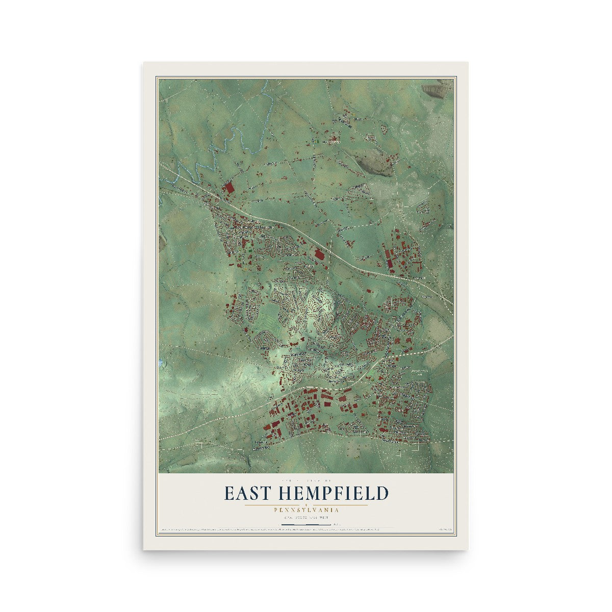 Map of East Hempfield, Pennsylvania, 12 x 18 inch unframed archival matte print
