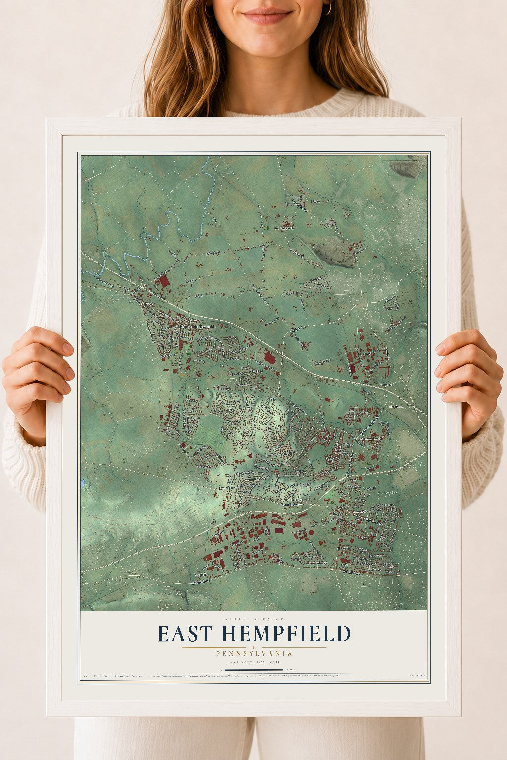 Map of East Hempfield, Pennsylvania, 18 x 24 inch print in a white wood frame