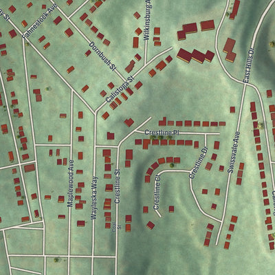 Close-up of the map of East Hills, Pennsylvania print showing street and building detail