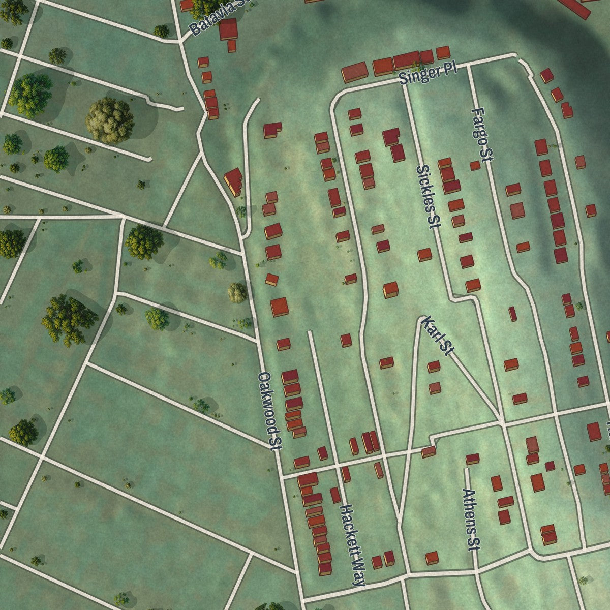 Second close-up of the map of East Hills, Pennsylvania print showing more streets and buildings