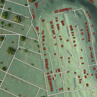Second close-up of the map of East Hills, Pennsylvania print showing more streets and buildings