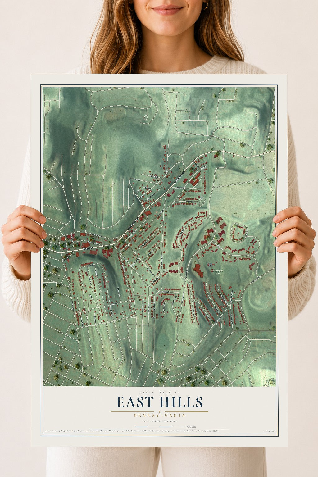 Map of East Hills, Pennsylvania, 18 x 24 inch unframed archival matte print