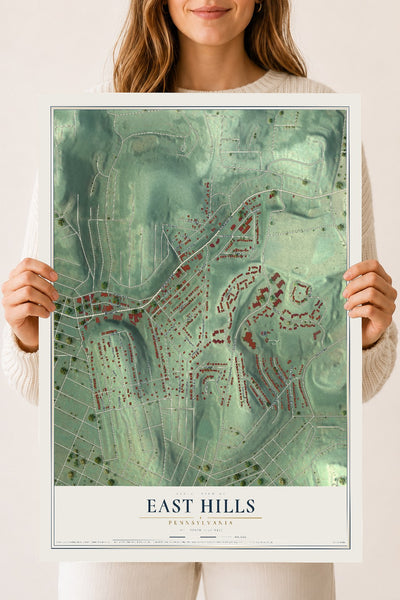 Map of East Hills, Pennsylvania, 18 x 24 inch unframed archival matte print