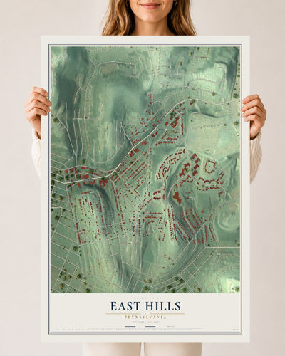 Map of East Hills, Pennsylvania, 24 x 36 inch unframed archival matte print