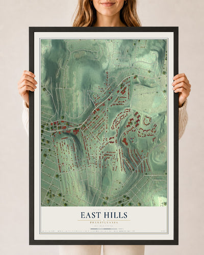 Map of East Hills, Pennsylvania, 24 x 36 inch print in a black wood frame