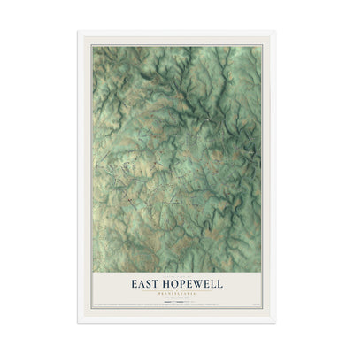 Map of East Hopewell, Pennsylvania, 12 x 18 inch print in a white wood frame
