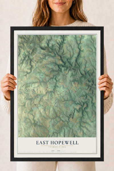 Map of East Hopewell, Pennsylvania, 18 x 24 inch print in a black wood frame