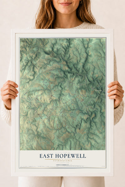 Map of East Hopewell, Pennsylvania, 18 x 24 inch print in a white wood frame