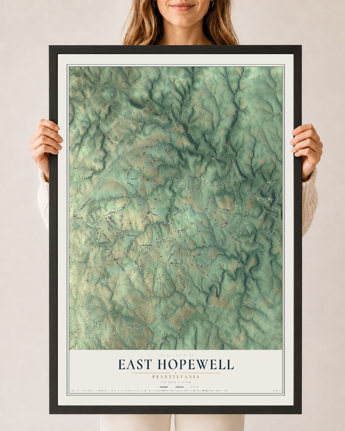 Map of East Hopewell, Pennsylvania, 24 x 36 inch print in a black wood frame