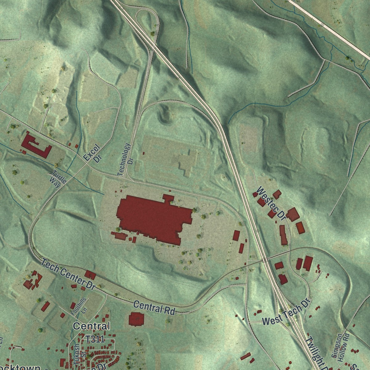 Second close-up of the map of East Huntingdon, Pennsylvania print showing more streets and buildings