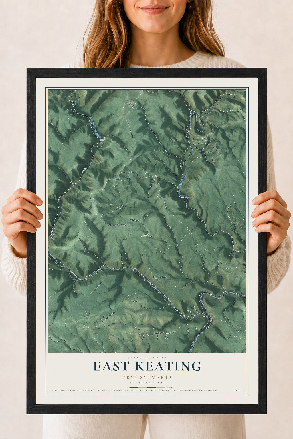 Map of East Keating, Pennsylvania, 18 x 24 inch print in a black wood frame
