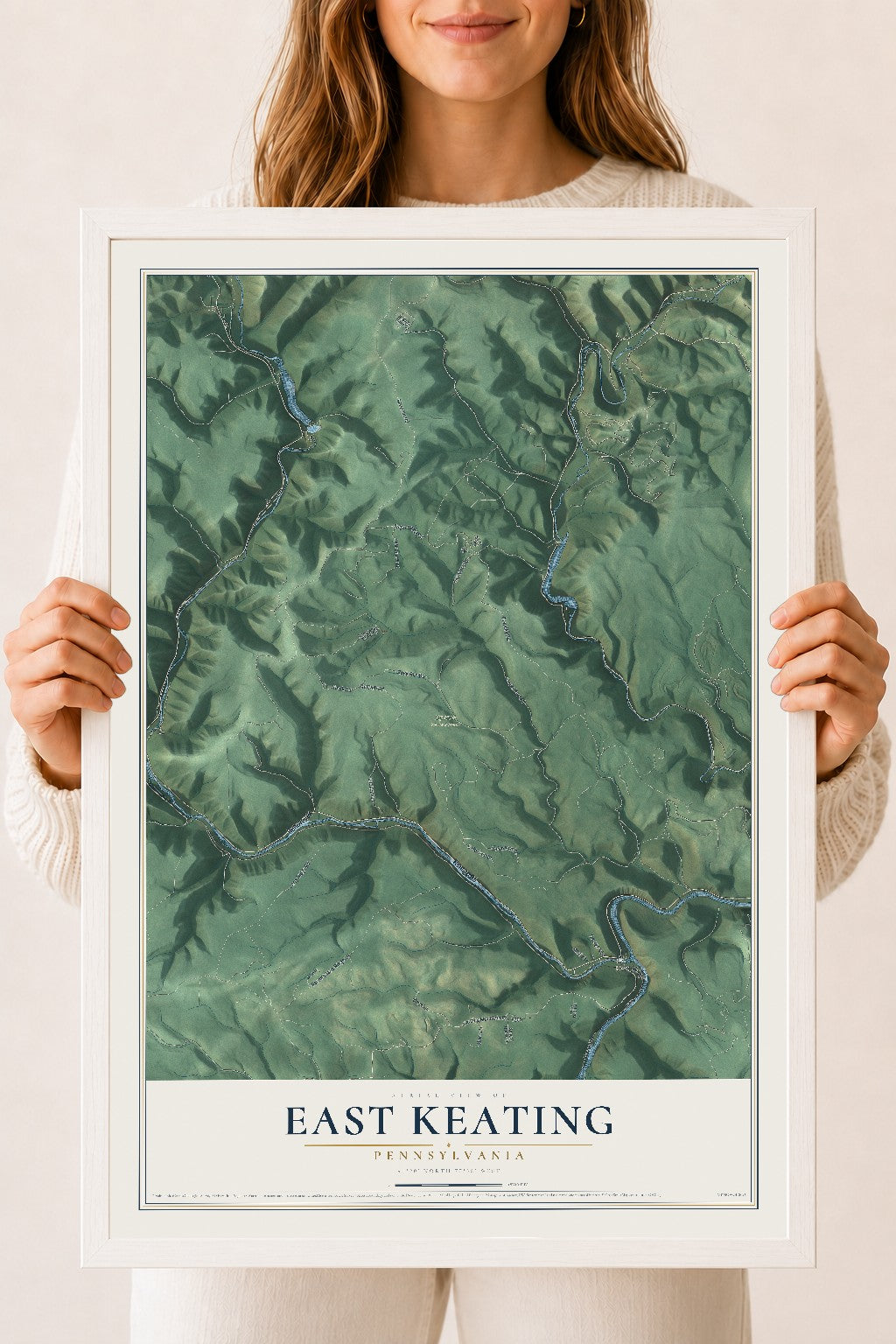 Map of East Keating, Pennsylvania, 18 x 24 inch print in a white wood frame