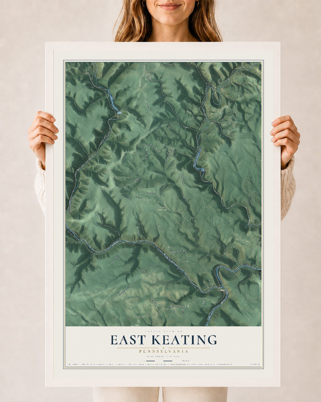 Map of East Keating, Pennsylvania, 24 x 36 inch print in a white wood frame