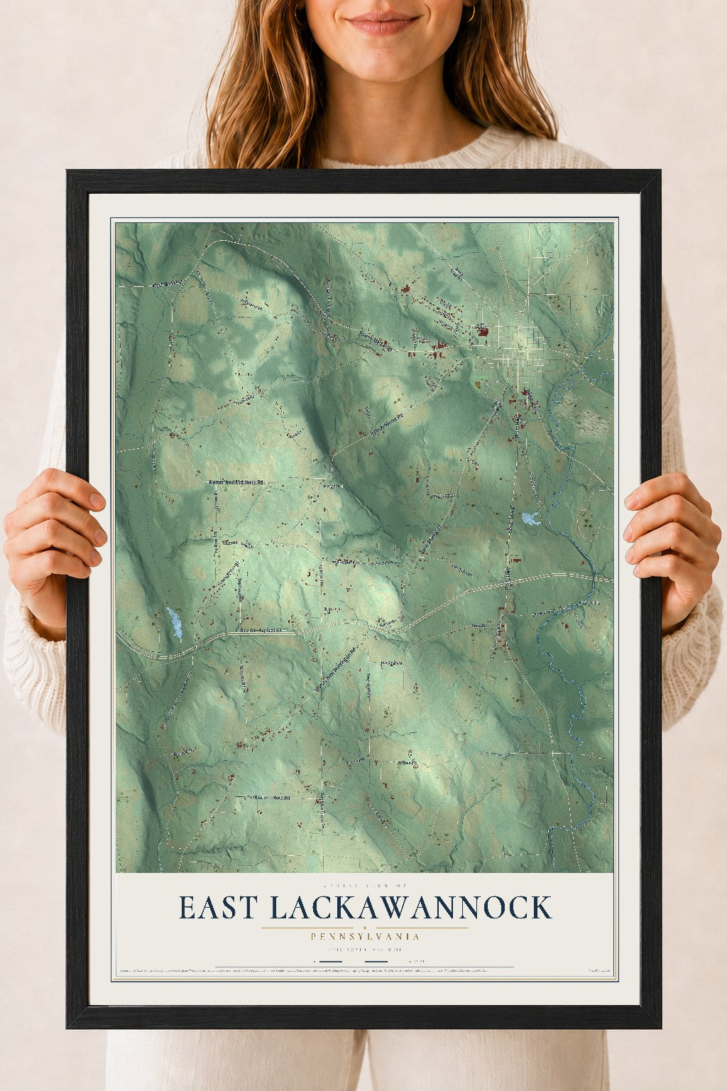Map of East Lackawannock, Pennsylvania, 18 x 24 inch print in a black wood frame