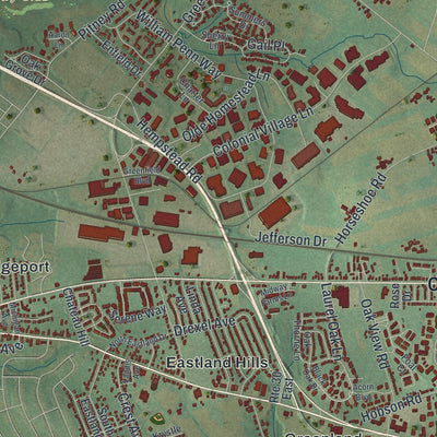Close-up of the map of East Lampeter, Pennsylvania print showing street and building detail