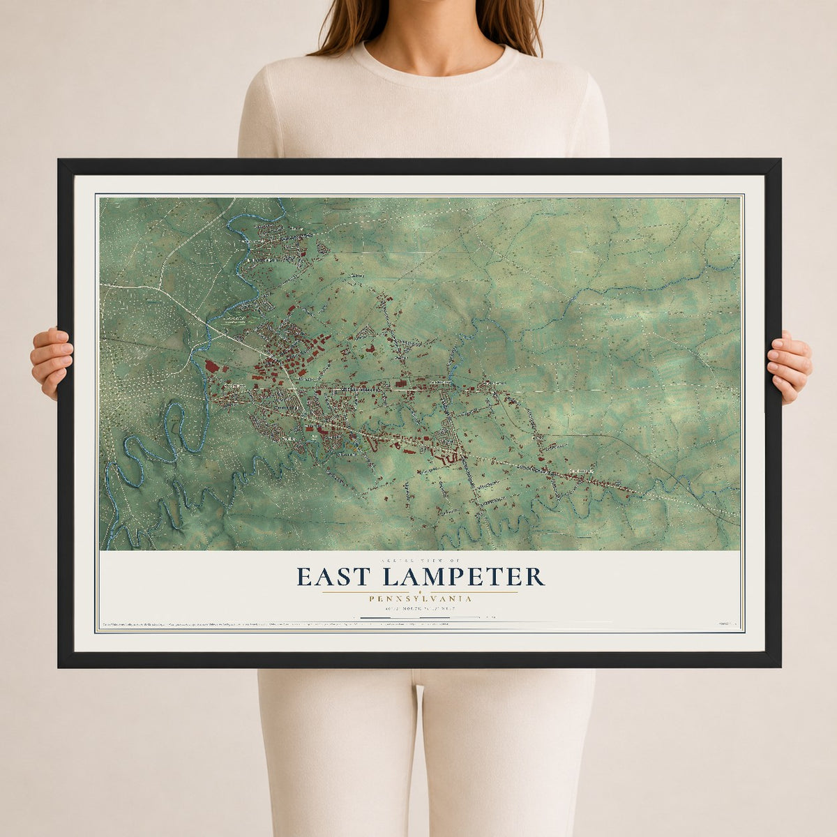 Map of East Lampeter, Pennsylvania, 24 x 36 inch print in a black wood frame