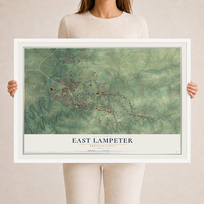 Map of East Lampeter, Pennsylvania, 24 x 36 inch print in a white wood frame