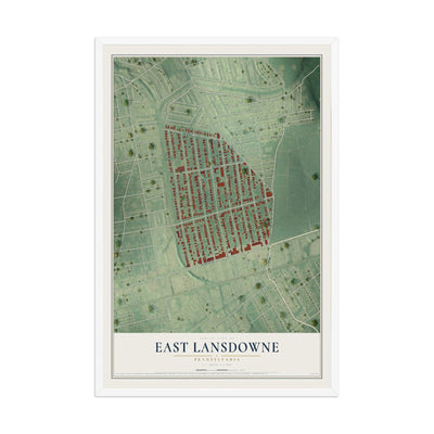 Map of East Lansdowne, Pennsylvania, 12 x 18 inch print in a white wood frame