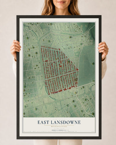 Map of East Lansdowne, Pennsylvania, 24 x 36 inch print in a black wood frame