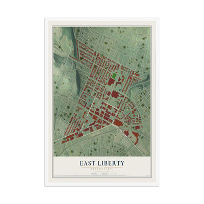 Map of East Liberty, Pennsylvania, 12 x 18 inch print in a white wood frame
